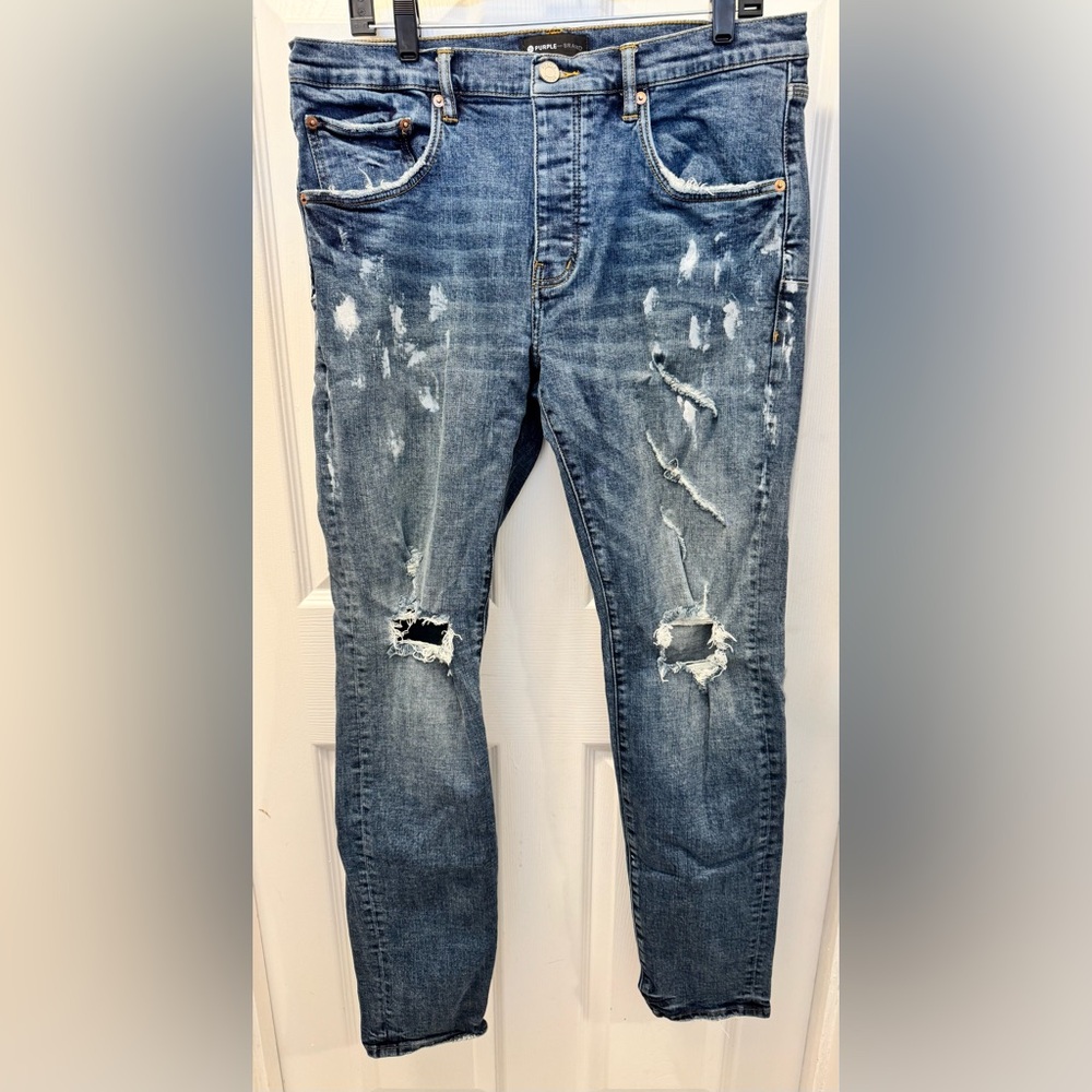 Purple Brand Men's Distressed Blue Denim Jeans - Classic Ripped Style